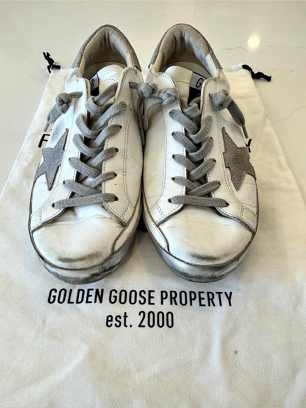 Golden Goose Super-Star Leather Sneakers with Gray Suede Star Sneakers White &